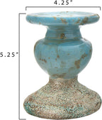 Creative Co-Op Small Distressed Blue Terracotta Pillar Candle Holder
