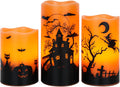 Wondise Halloween Flickering Flameless Candles with 6 Hour Timer, Battery Operated LED Real Wax Candles Set of 3 Halloween Home Decoration Gifts(3 x 4 5 6 Inch)