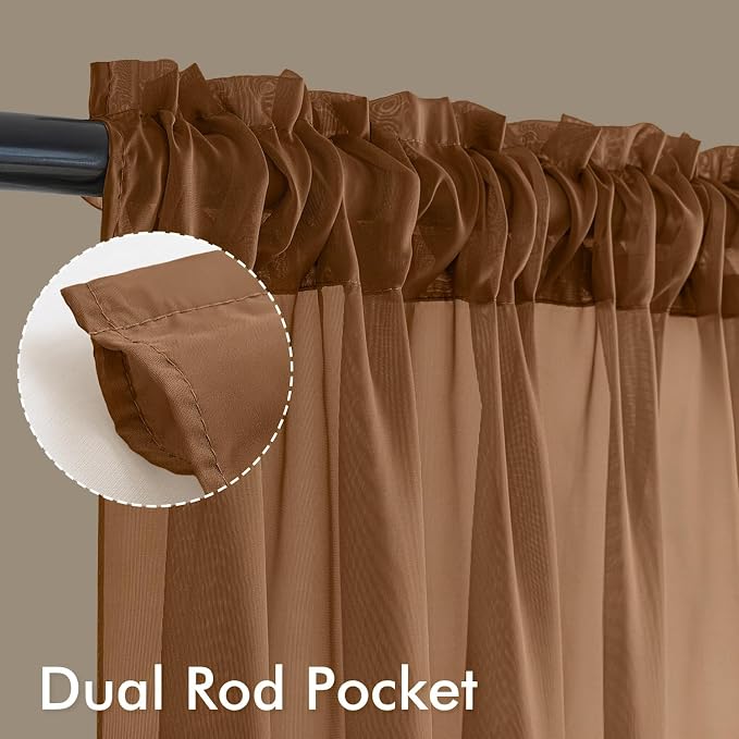 MIULEE Dark Brown Sheer Curtains 72 Inches Long 4 Panels 42 x 72 Inches | Light - Image 3