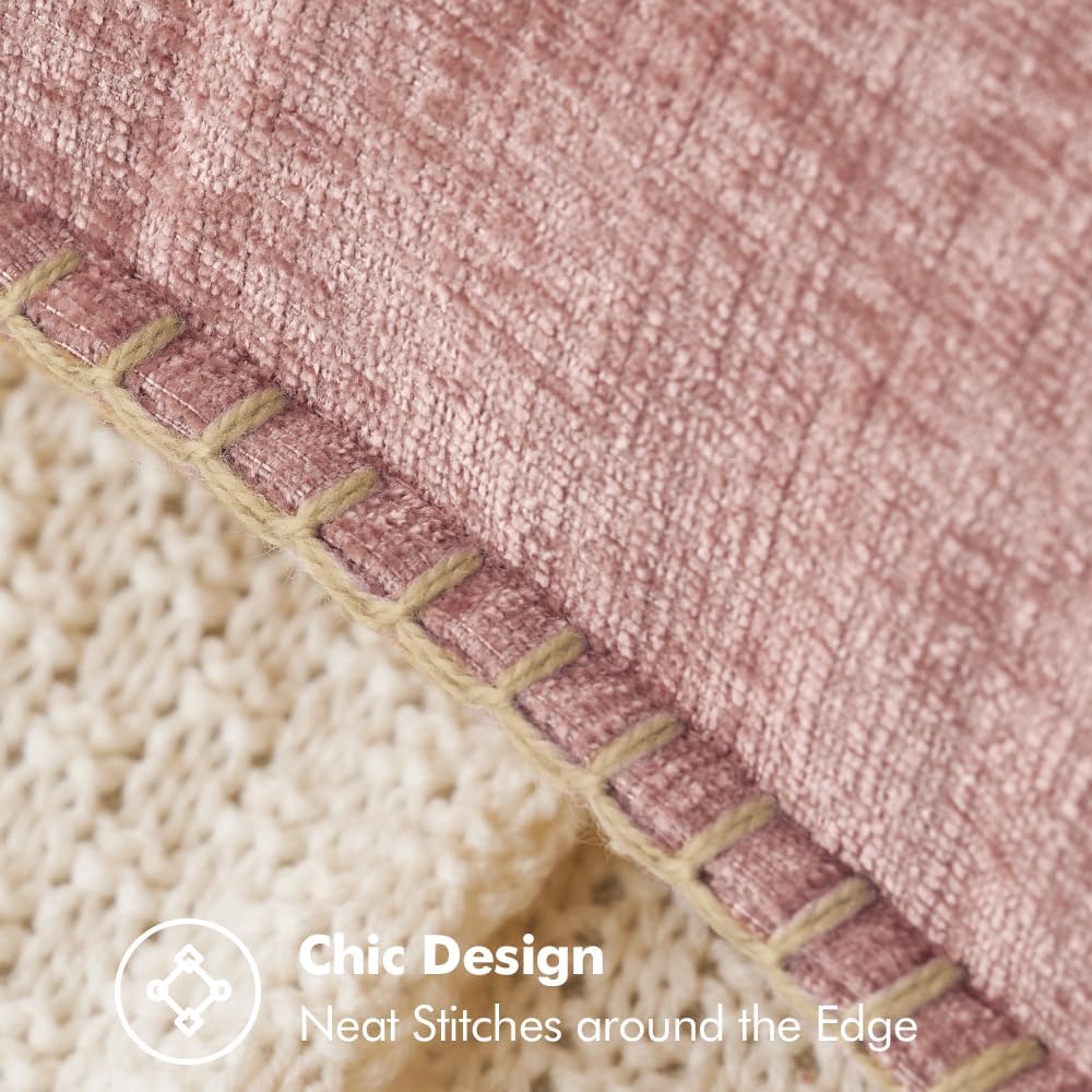 MIULEE Pack of 2 Couch Throw Pillow Covers 20x20 Inch Blush Pink Farmhouse Decorative Pillow Covers with Stitched Edge Soft Chenille Solid Dyed Spring Pillow Covers for Sofa Bed Living Room