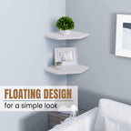 Corner Shelf Wall Mount, Floating Corner Shelves, Set of 2 Corner Wall Shelf Organizer, Rustic Wood Wall Storage Display Shelves for Living Room Bedroom Bathroom Kitchen, Rustic White
