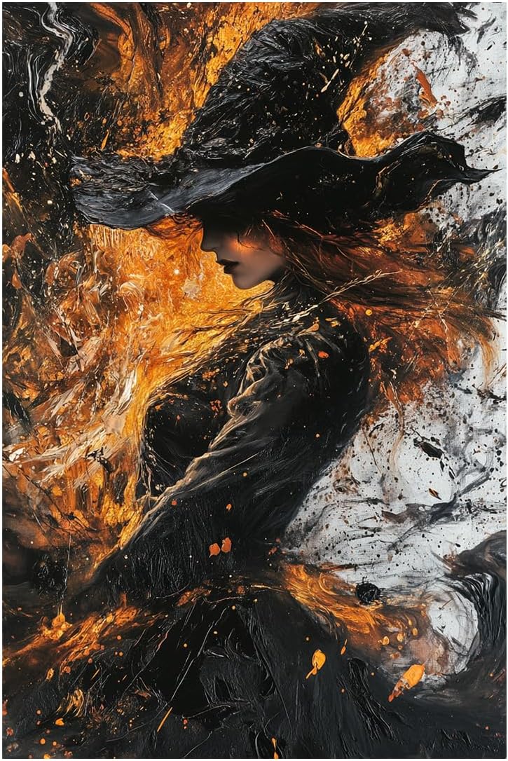 Witch Canvas Poster Print, Dark Academic Picture Wall Decor, Modern Fashion Aesthetic Abstract Witchcraft Halloween Wall Art For Bedroom Living Room Hallway Decoration,24"x36" Unframed