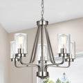 5-Lights Modern Pendant Light Fixtures, Wagon Wheel Dining Room Chandelier in Brushed Nickel, Hanging Ceiling Home Lighting for Foyer Kitchen Bedroom