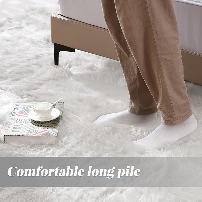 ORINOVA White Faux Sheepskin Fur Machine Washable Runner Area Rugs - Image 3