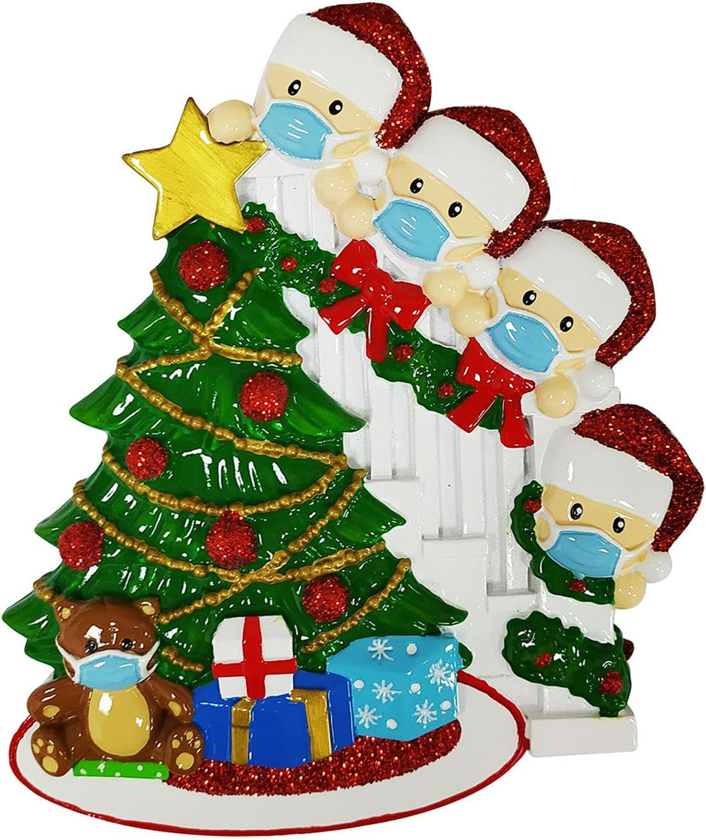 3D Masked Family of 4 Ornament 2025 Personalized Family Christmas Ornaments 2025 | Peeking Personalized Tree Ornaments for Grandchildren, Siblings & Grandkids Xmas Tree with Gifts of Four Ornament