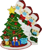 3D Masked Family of 4 Ornament 2025 Personalized Family Christmas Ornaments 2025 | Peeking Personalized Tree Ornaments for Grandchildren, Siblings & Grandkids Xmas Tree with Gifts of Four Ornament
