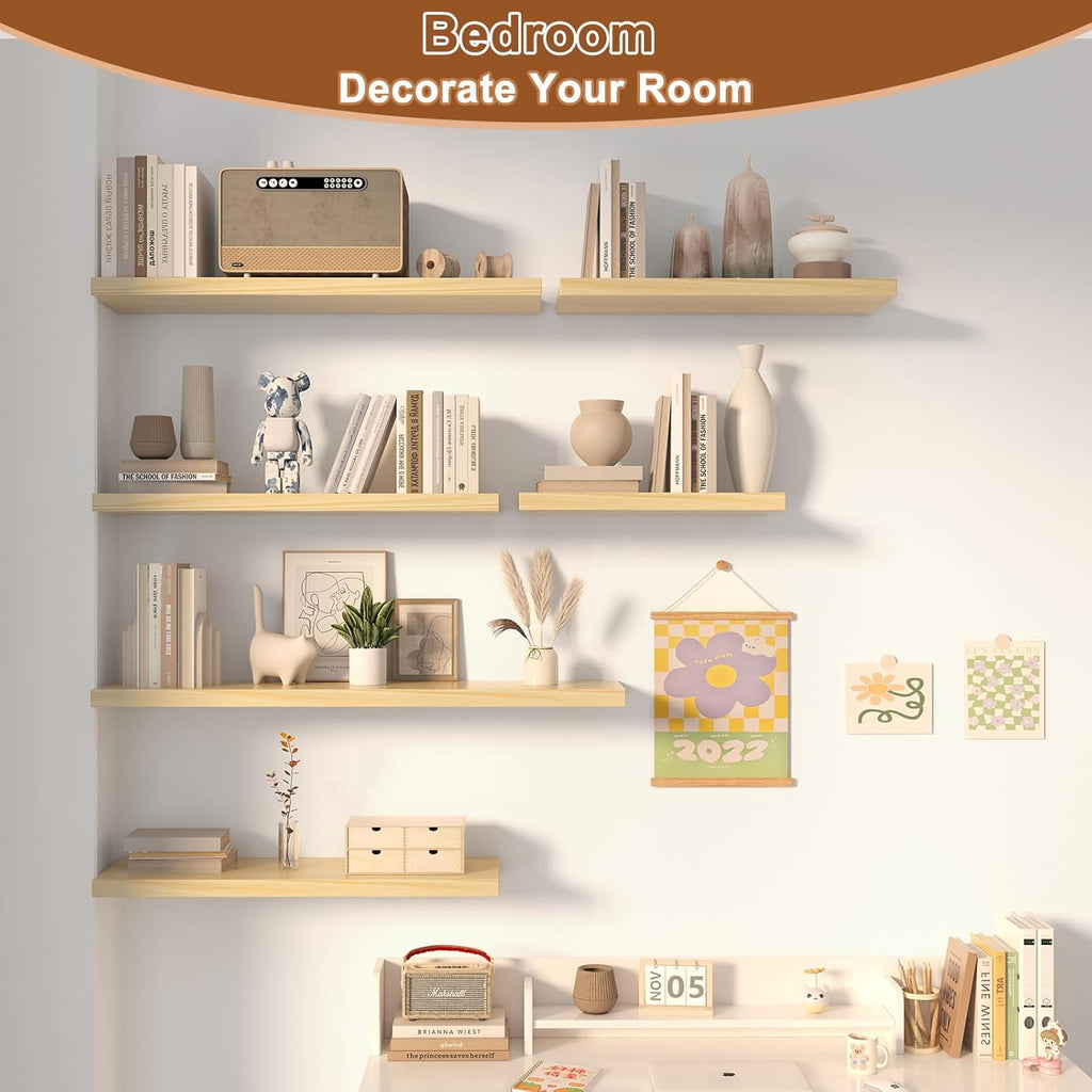 12 Inch Deep Floating Shelves for Wall 3 Pack Floating Shelves Large Storage Space Wall Mount Shelf for Living Room Kitchen Bathroom 30" W x 12" D x 1.2" H Oak