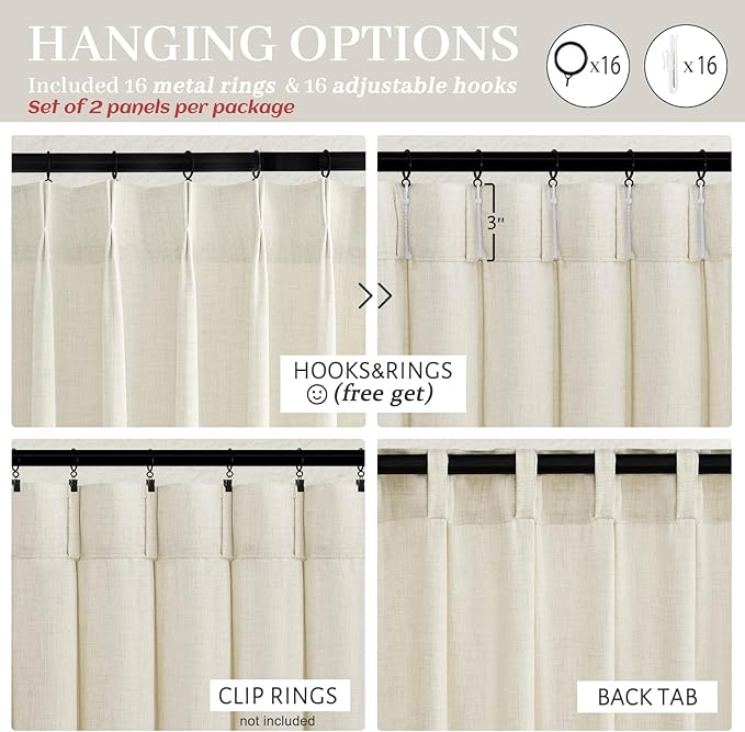 Pleated Extra Long 132 Inch Cream Curtains - Image 5