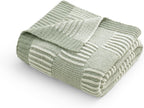 Amélie Home Chenille Knit Throw Blanket for Couch, Checkered Texture Decorative Soft Blanket for Sofa, Bed & Living Room, 50"x60", Sage Green & White