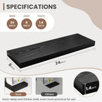 24 Inch Floating Shelves, 8 Inch Deep Floating Shelves for Wall, Hanging Shelf with Invisible Brackets, Deep Shelves for Bathroom, Bedroom, Living Room, Black, Set of 2