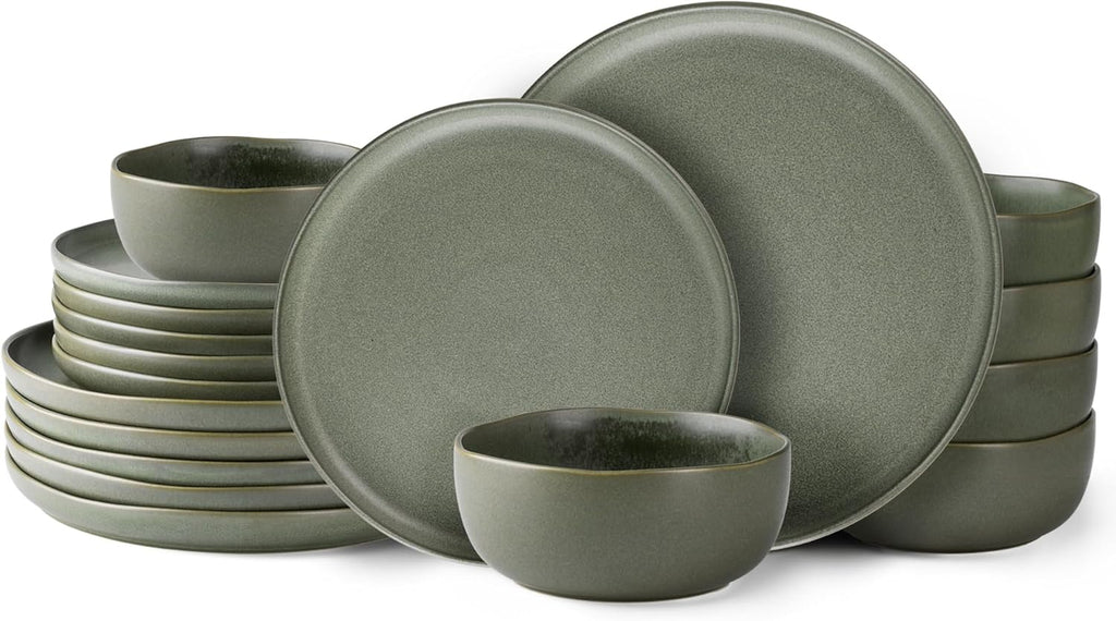AmorArc Ceramic Dinnerware Sets, Wavy Rim Stoneware Plates and Bowls Sets, Highly Chip and Crack Resistant | Dishwasher & Microwave & Oven Safe Dishes set, Service for 6 (18pc)