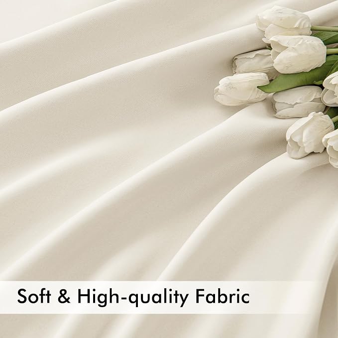 MIULEE Beige White Back Tab Blackout Curtains 52x108 Inch Long 2 Panels Set | - Image 6
