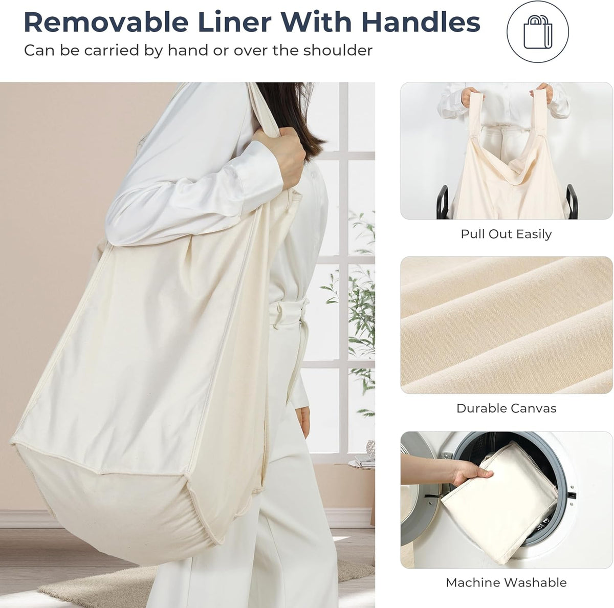 STO STO Laundry Hamper 2 Section, 100L Rolling Laundry Sorter Cart with Removable and Washable Liner Bag, Rolling Clothes Hamper with Metal Handle for Laundry Room and Bedroom
