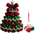 SHANGFEI DIY Crochet Christmas Tree Kit,Handmade Crochet Christmas Tree,Tree Bow Pearl Embellishment,Beginner Christmas Crochet Kit,Christmas Craft Kit(Red+Green)