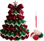 SHANGFEI DIY Crochet Christmas Tree Kit,Handmade Crochet Christmas Tree,Tree Bow Pearl Embellishment,Beginner Christmas Crochet Kit,Christmas Craft Kit(Red+Green)