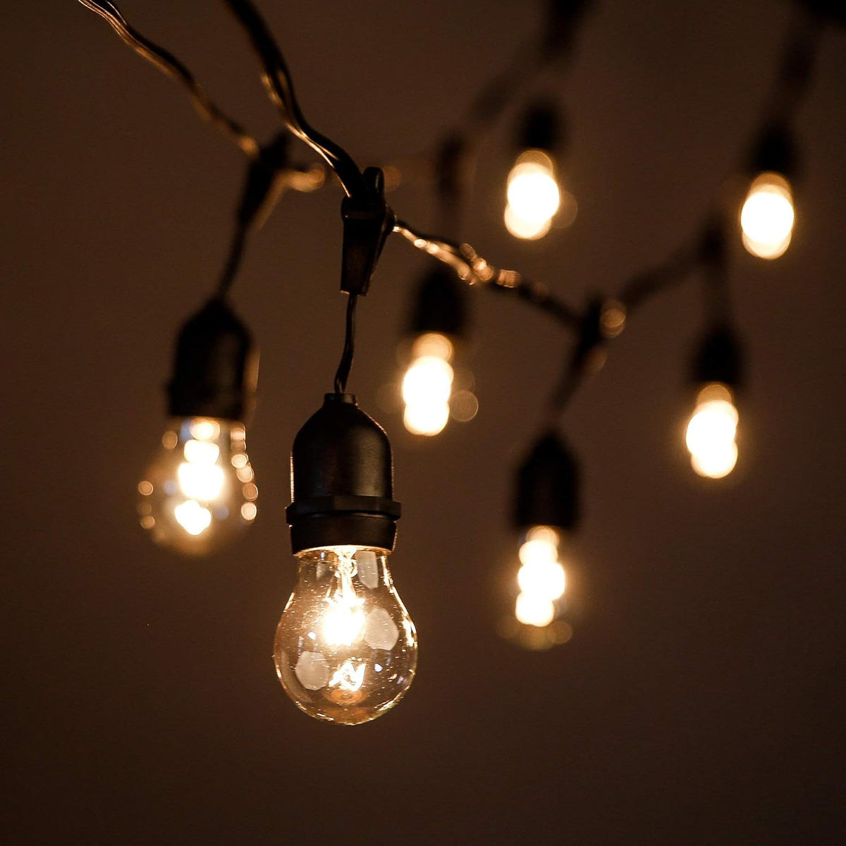 Hometown Evolution, Inc. 24 Foot E26 Outdoor Commercial String Lights with Suspended Socket for Weatherproof Heavy Duty Vintage Outside Lighting - Set of 12 A15 Clear Bulbs