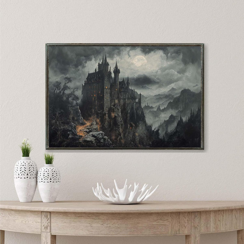 JFHCQJPK Vintage Castle Poster Dark Academy Victorian Gothic Castle Wall Art Poster Moody Mystical Art Print Suitable for Home Living Room Bedroom24x36in Metal blackFramed