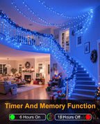 197FT 600 LED Christmas Lights Outdoor, Plug in Christmas Tree Lights 8 Modes, Waterproof String Twinkle Lights for Indoor House Patio Garden Party Wedding Holiday Decorations, Blue