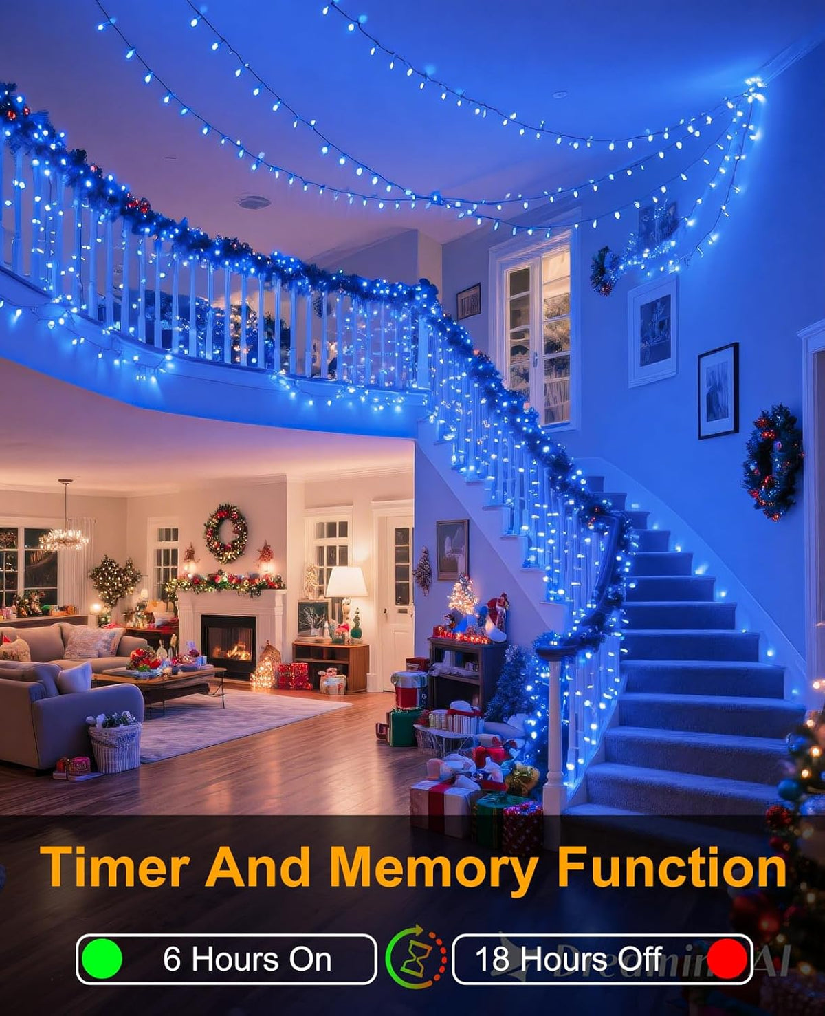 197FT 600 LED Christmas Lights Outdoor, Plug in Christmas Tree Lights 8 Modes, Waterproof String Twinkle Lights for Indoor House Patio Garden Party Wedding Holiday Decorations, Blue
