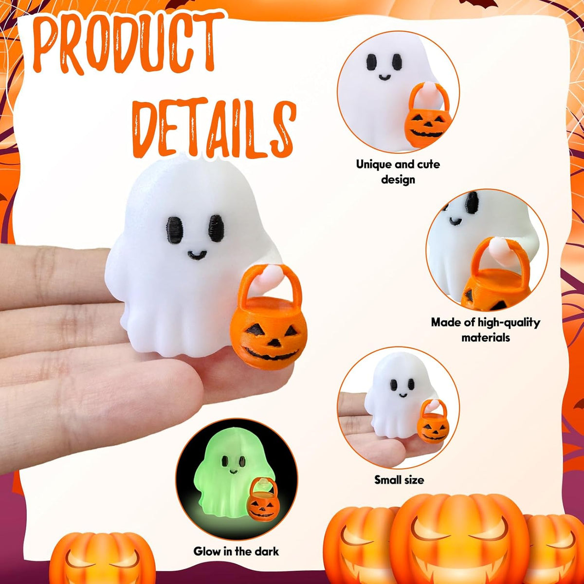 Halloween Ghost Figurine, Funny Glow in The Dark Spooky Resin Ghost with Pumpkin Basket Statue, Cute Decor for Halloween Decorations Indoor, Porch Indoor Home Decor Gifts