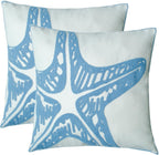 Embroidered Decorative Throw Pillow Cover, 18"x18" Set of 2, Farmhouse Pillowcase Blue Sea Star Knit Pattern Cotton Canvas Cushion Case Square Floral Pillow Case for Sofa Couch Bed Living Room