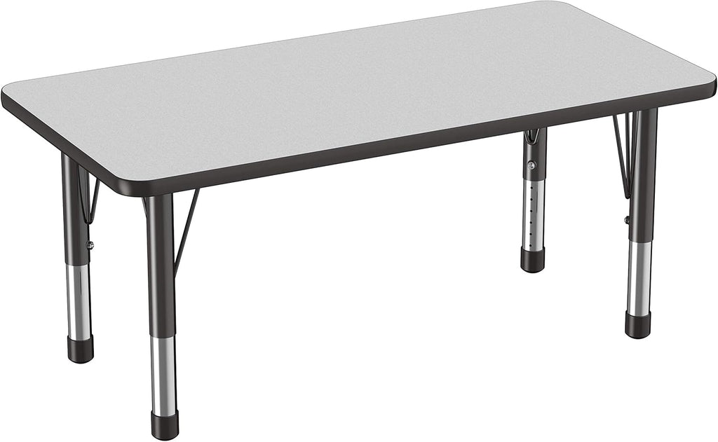 FDP Rectangle Activity School and Kids Classroom Table (24 x 48 inch), Toddler Legs, Adjustable Height 15-24 inches - Gray Top and Black Edge