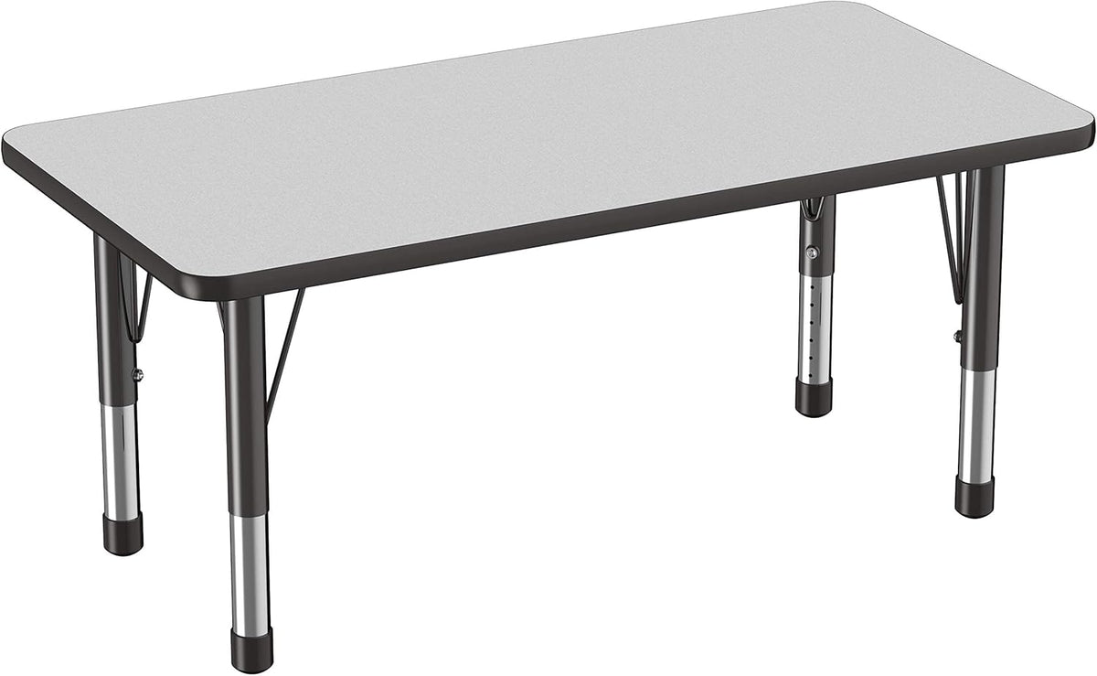 FDP Rectangle Activity School and Kids Classroom Table (24 x 48 inch), Toddler Legs, Adjustable Height 15-24 inches - Gray Top and Black Edge