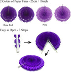 ZERODECO Party Decoration, 21 Pcs Purple and Lavender Hanging Paper Fans, Pom Poms Flowers, Garlands String Polka Dot and Triangle Bunting Flags for Birthday Parties, Wedding, Mermaid Party