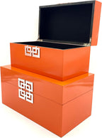 Galt International Storage Boxes - Large & Small Decorative Storage Box w/Hinged Lid - Classic Design Wood Decor Boxes with Geometric Opening Clasp - Home & Office Storage - Set of 2 (Orange)