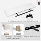 Floating Wood Shelves for Wall 16 Inches x 8”x 1.4” Shelf Floating Home Decor, Heavy Duty Shelf Hold 35 lbs, Wall Shelves for Bathroom Living Room Kitchen Bedroom Office - Set of 2 White