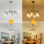 6-Light Farmhouse Brushed Nickel Chandelier,Modern Chandeliers for Dining Room Light Fixture Over Table,Adjustable Hanging Industrial Rustic Pendant Lights Kitchen Island Light with Clear Glass Shade