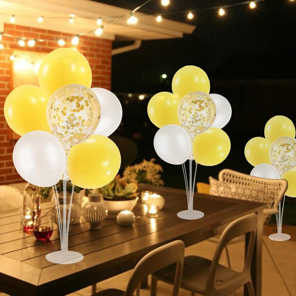Yellow and White Balloon Stand Centerpiece Table Decorations for Bee Sunflower Daisy Birthday Bridal Shower Engagement Wedding Party Decorations(Yellow white set4)