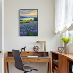 The lavender scenery all over the lake at sunset is suitable for posting in the living room bedroom office landscape poster wall painting