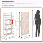 4NM 5 Tiers No Assembly Book Shelves, 51.2" H Folding Bookshelf Bookcase Open Industrial Foldable Shelves for Bedroom, Living Room, Home Office - Natural White