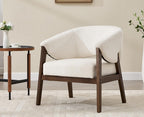 Mid-Century Modern Accent Chair, Comfy Barrel Armchair with Wide Seat, Upholstered Lounge Chair with Walnut Wood Legs for Living Room/Bedroom/Reading Corner, Chenille, Beige, 1PC