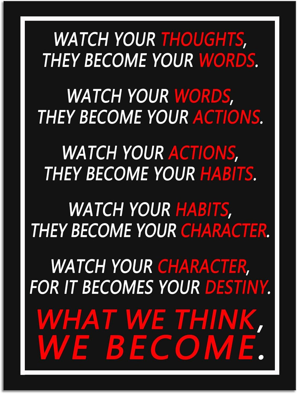 Inspirational Canvas Wall Art Office Wall Decor Watch Your Thoughts Motivational Positive Quotes Canvas Pictures Painting Prints Artwork Classroom Bedroom Home Decor Wood Framed [18''Wx 24''H]