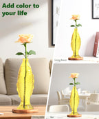 Nacome Fish Vase Glass Plant Terrarium with Wooden Stand,Planter Propagation Station for Home Office Hydroponics Desk Decoration,Unique Gardening Gifts for Plant Lovers Women Mom(Yellow)