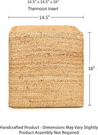 REDEARTH · Cube Pouf Foot Stool Ottoman - Jute Braided Pouffe Poof Accent Sitting - Set of 2 Footrest for The Living Room, Bedroom, Nursery, Patio, Lounge, Office - 14.5”x14.5”x16” - Natural
