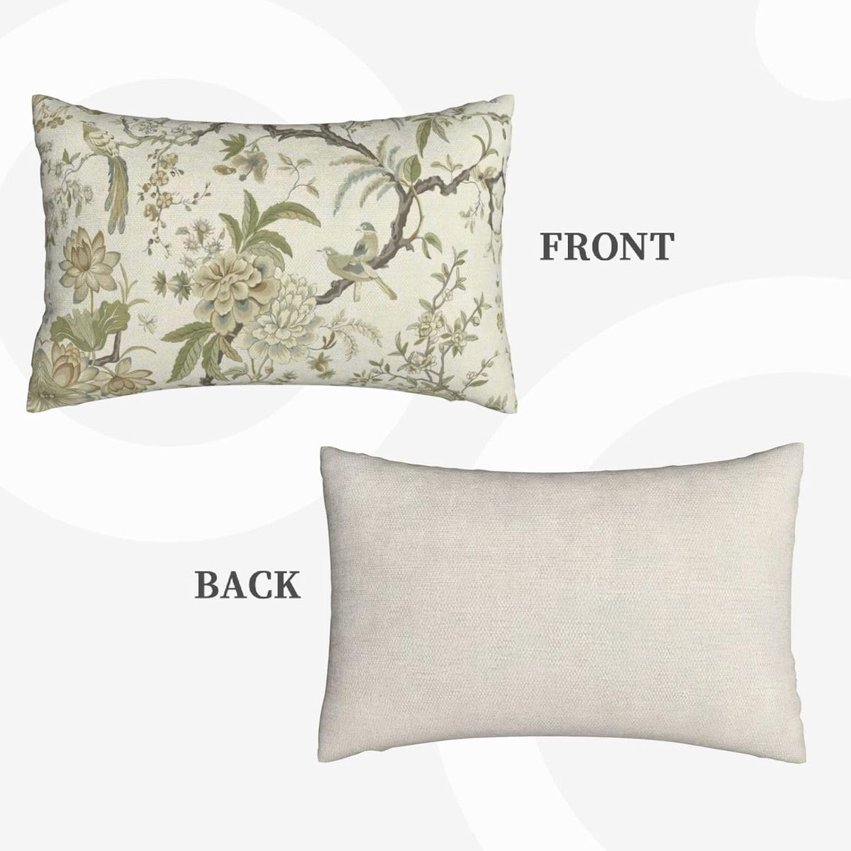 CXMEIFLY Spring Floral Birds Pillow Covers 12 x 20 Inch Set of 2 for Chinoiserie Flowers Decor Throw Pillows Sage Green Plant Outdoor Decorative Cushion Cases for Couch Bed Decorations