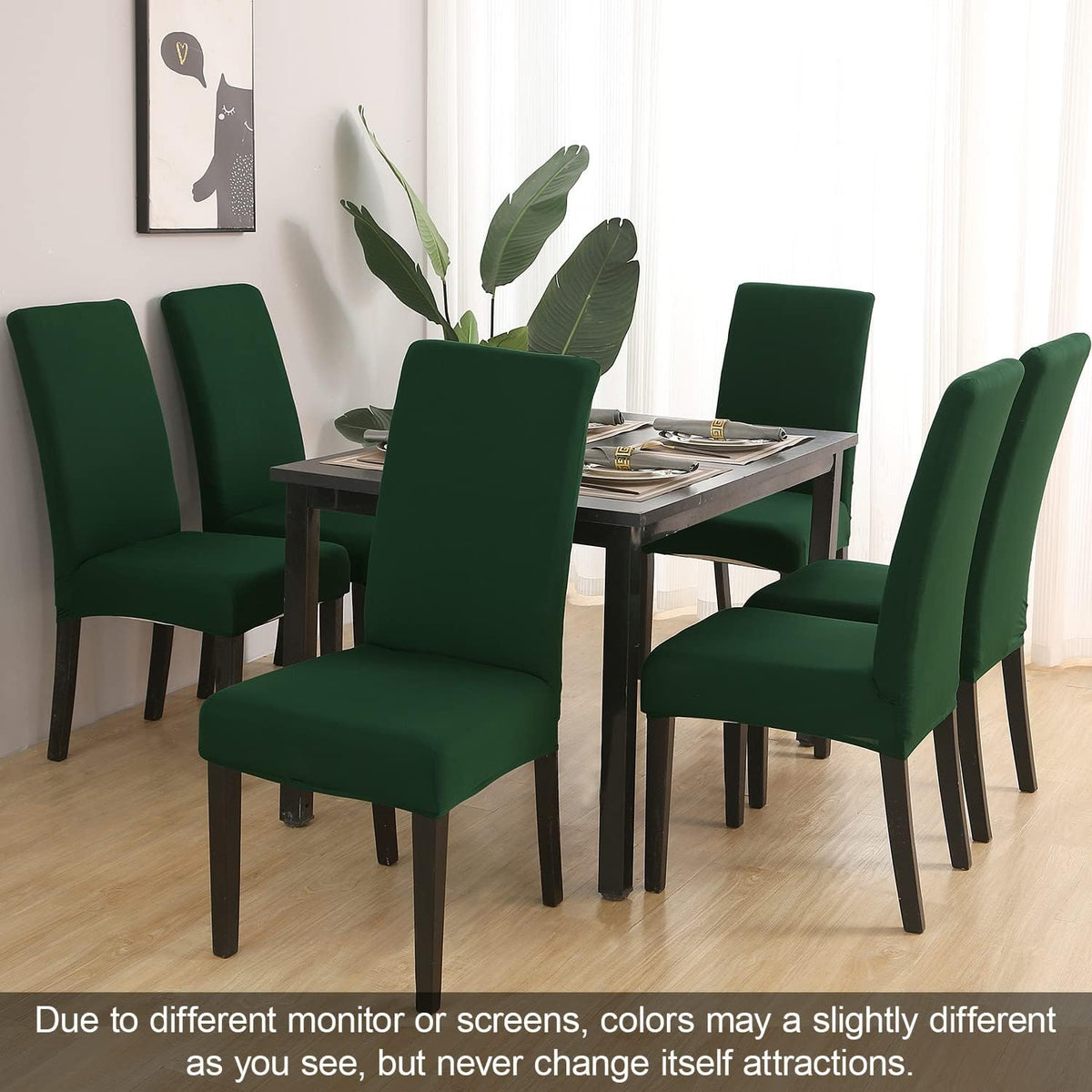 JQinHome Chair Covers for Dining Chairs, High Stretch Removable Washable Chair Protector Cover Set of 4, Chair Slipcovers for Dining Room, Kitchen,Home Party,Wedding Ceremony(Hunter Green, 4PC)