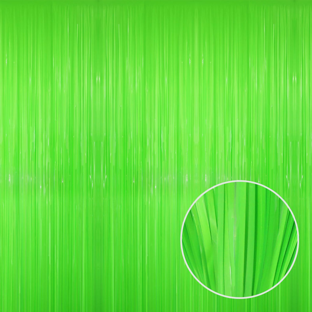GOER 6.4 ft x 8.2 ft Metallic Tinsel Foil Fringe Curtains Party Photo Backdrop Party Streamers for Birthday,Graduation,New Year Eve Decorations Wedding Decor(2 Packs,Candy Lime Green)