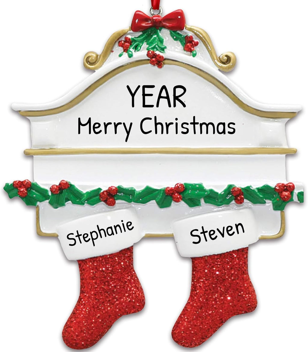 3D Personalized Our First Christmas Ornament 2025 Fireplace Couple Ornaments Mantle Couples Ornament 2025 Family of 2 Stockings Unique for a Couple Ornaments Couples Unique Gifts
