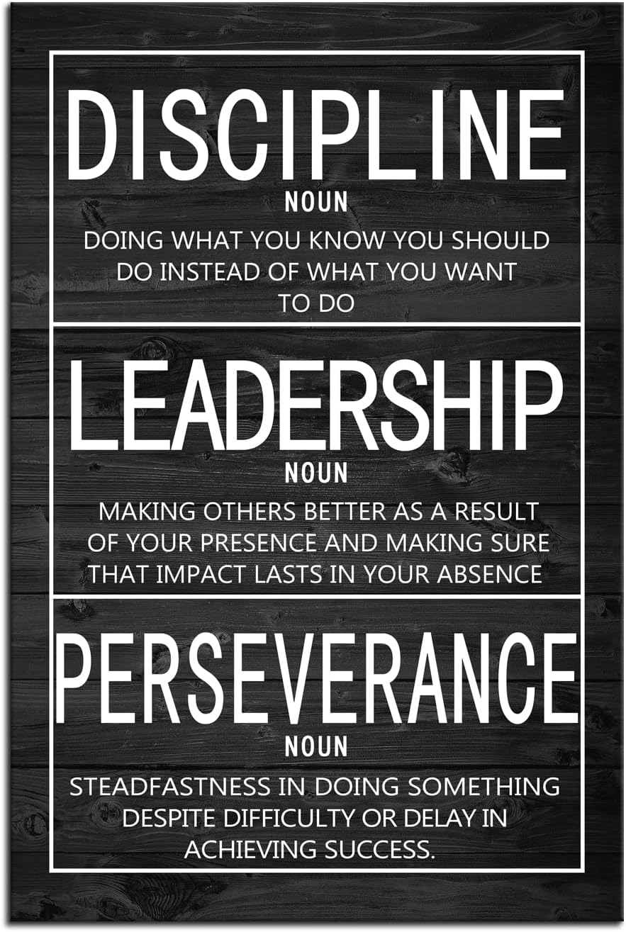 Inspirational Wall Art Discipline Noun Leadership Noun Perseverance Noun Canvas Painting Wall Art Positive Motivational Poster Framed Artwork Prints Picture for Living Room Office [12''Wx 18''H]