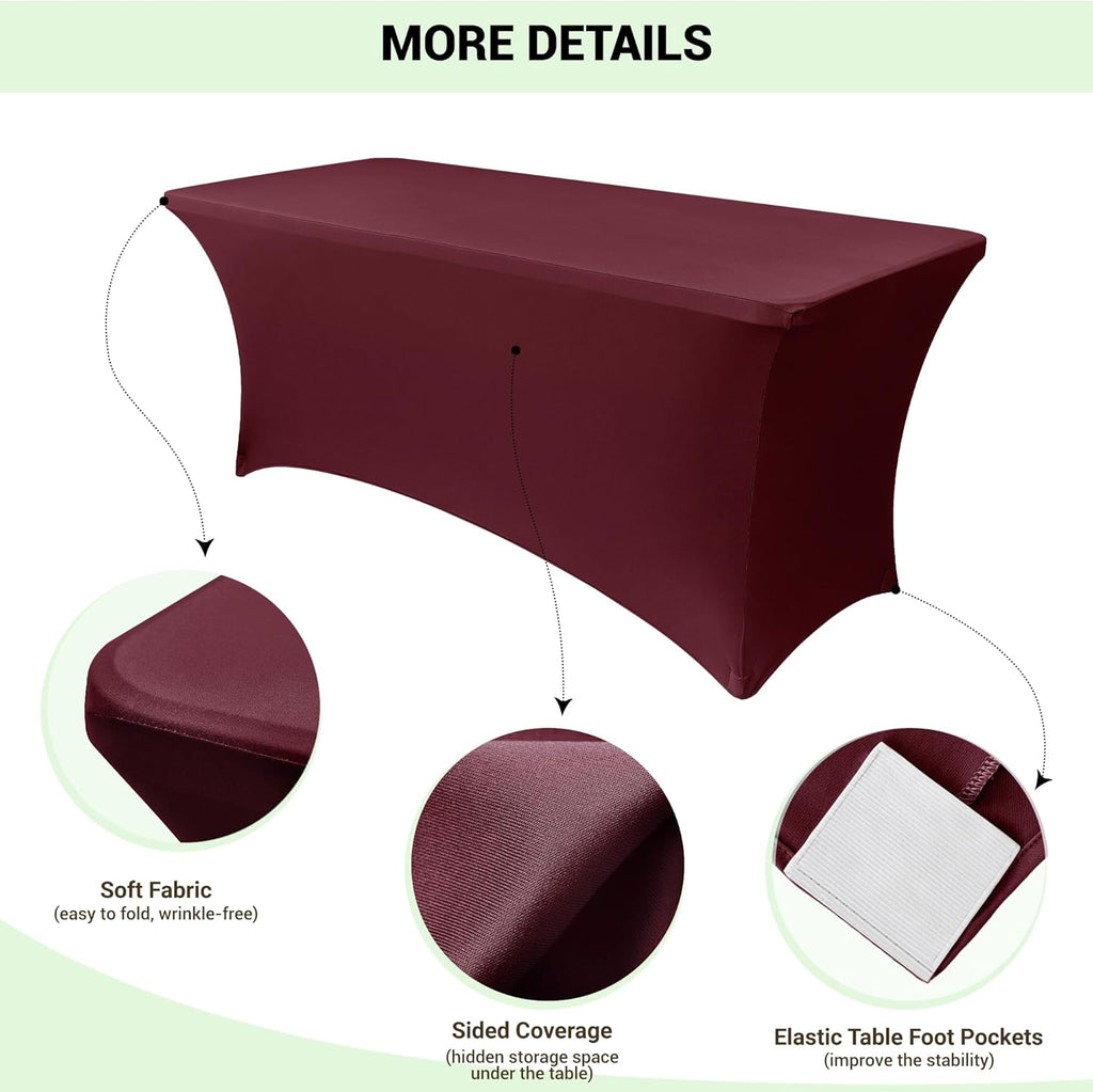 Obstal 4Ft Stretch Spandex Table Cover for Standard Folding Tables - 2 Pack Universal Rectangular Fitted Tablecloth for Party, Banquet, Events, Trade Show (Wine Red, 48L x 24W x 30H Inches)