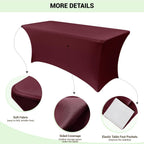 Obstal 4Ft Stretch Spandex Table Cover for Standard Folding Tables - 2 Pack Universal Rectangular Fitted Tablecloth for Party, Banquet, Events, Trade Show (Wine Red, 48L x 24W x 30H Inches)