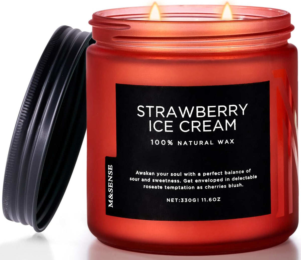 M&SENSE Natural Soy Candles for Home Strawberry Ice Cream Scented, 11.6oz 70 Hours Long Burning Hand Poured Candles Home Decor Housewarming Gift for Women and Men