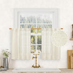 Short Kitchen Window Semi Sheer Linen Curtains Over Sink 34x36 Inch | Light by LAMIT