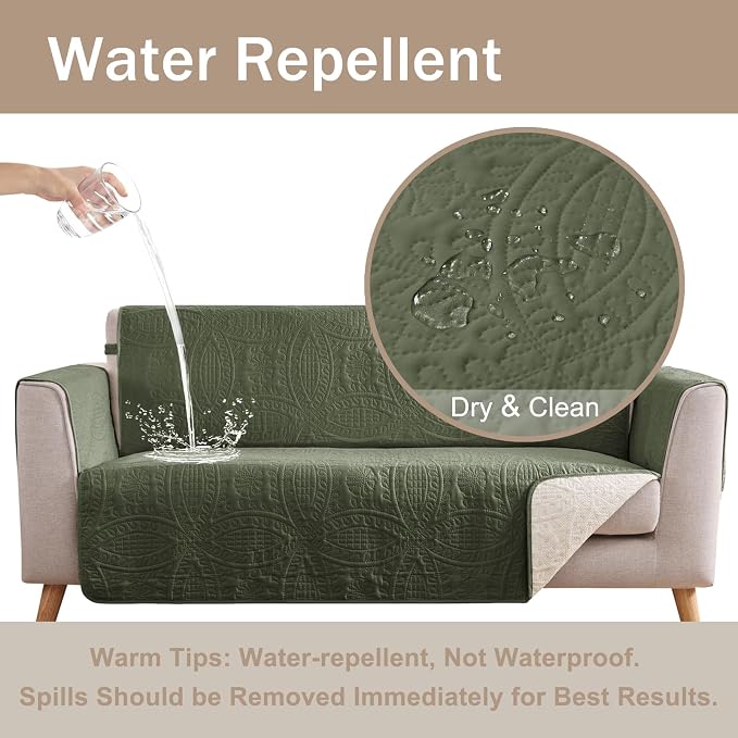 Green Recliner TV Chair Covers, Quilted Décor Water-Repellent Medium Lazy Boy - Image 6