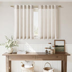 30 Inch Beige Curtains for Kitchen Linen Blend Rustic Farmhouse Short Curtain - Image 6