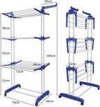 Bigzzia Clothes Drying Rack, Folding Stainless Steel Drying Rack Clothing Indoor Outdoor, Space-Saving, 4 Tier Laundry Drying Rack with Two Side Wings Grey Blue